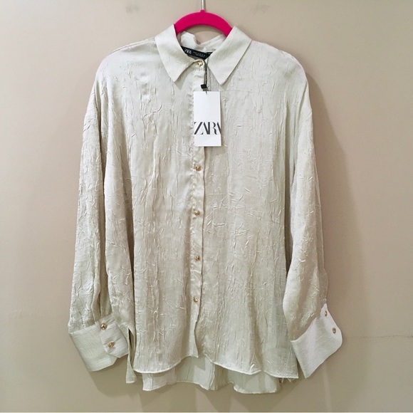 Zara shirt top button up long sleeve women m Wrinkled Look - Picture 4 of 9